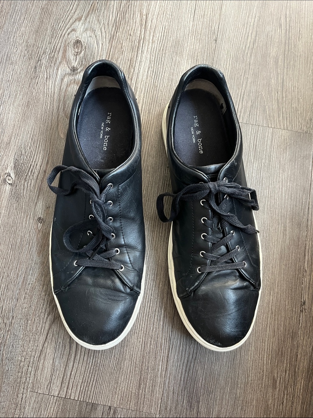 RAG & BONE Black Leather Low-Top Lace-Up Sneakers